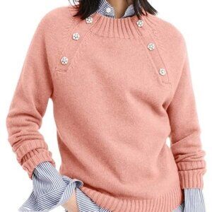 J. Crew Jeweled Button Crewneck Sweater in Seashell - Sz L - New